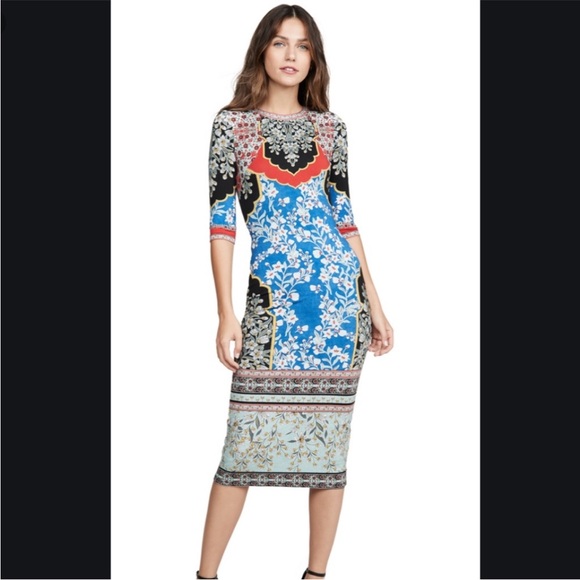Alice + Olivia Delora Fitted Crew Neck Dress Midi Maxi 2 - Picture 1 of 10